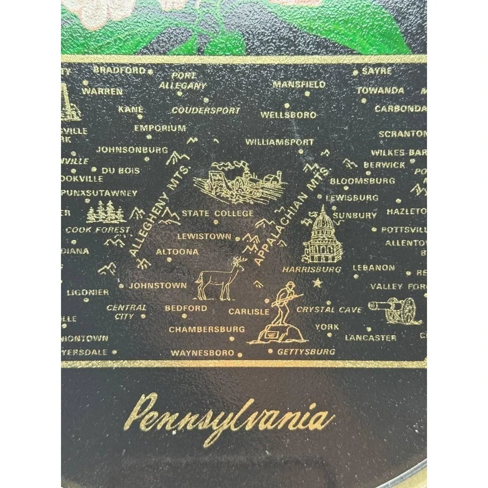 Pennsylvania State VTG Souvenir Tray Serving Tray Map Mountain Laurel Historical